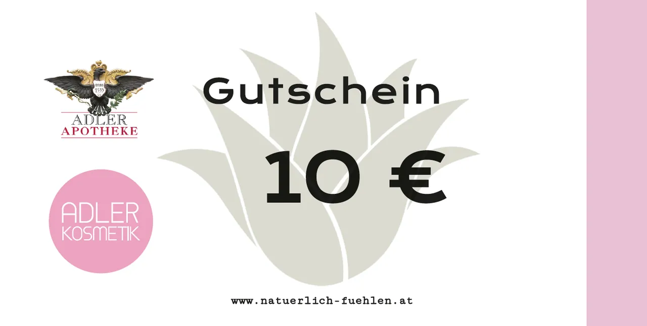 Gutscheine über 10 Euro mit den Logos von Adler Apotheke und Adler Kosmetik